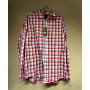 James Tattersall Men's Casual Button Down Shirt XL Cotton Gingham Red/Blue New